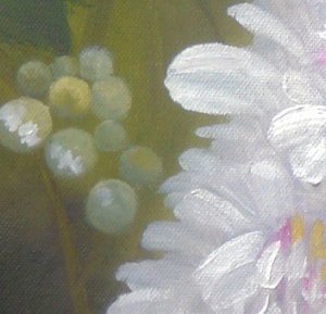 Close Up showing some detail of the White Flower in my oil painting