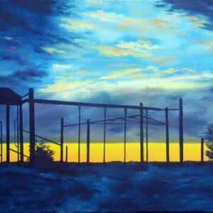 Endeavour Hills Playground Sunset Oil Painting by Artist Garry Purcell