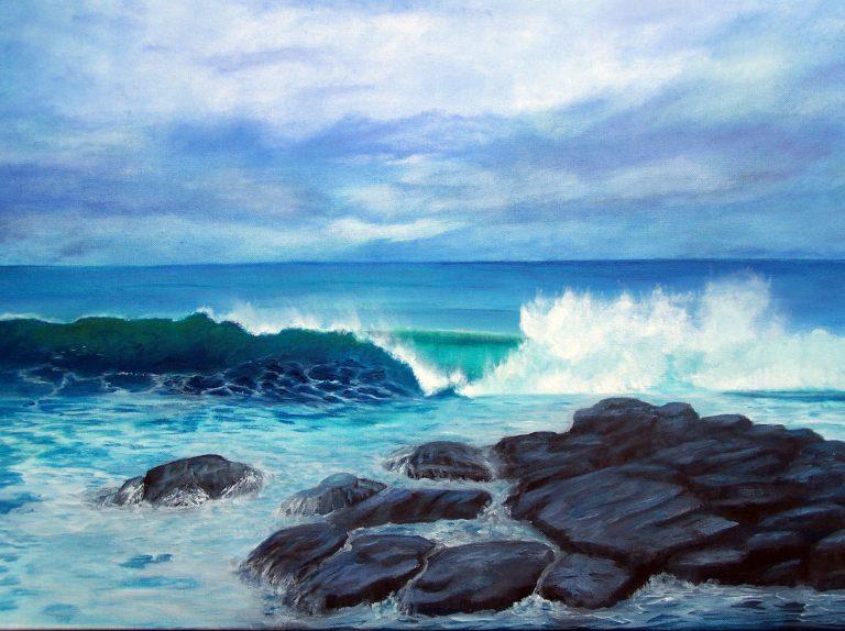 Crashing Wave at Flinders Blowhole Rocks Seascape oil painting by Garry Purcell
