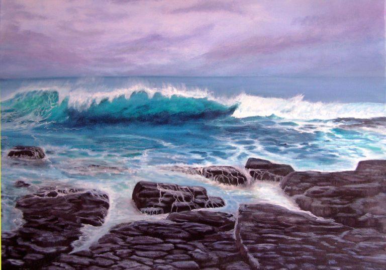 Crashing Wave on Flinders Rocks Seascape oil painting by Garry Purcell