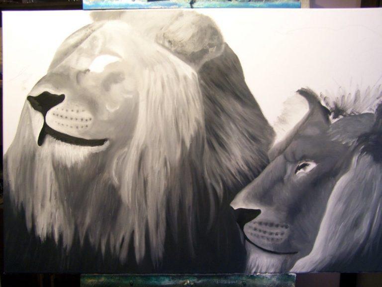 Lions at the Melbourne Zoo Demo Oil Painting Part 001