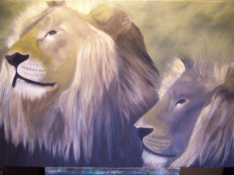 Lions at the Melbourne Zoo Demo Oil Painting Part 003
