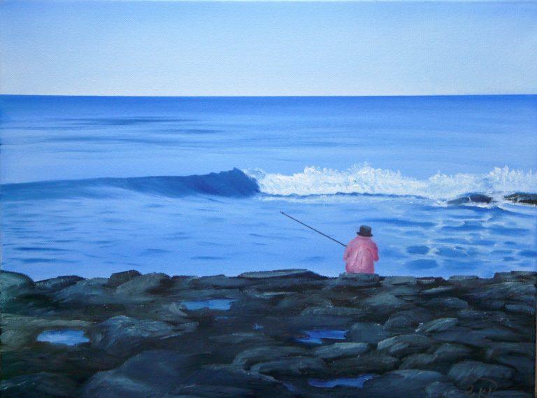 Pink Snapper Rock Fishing Oil Painting by Australian artist Garry Purcell