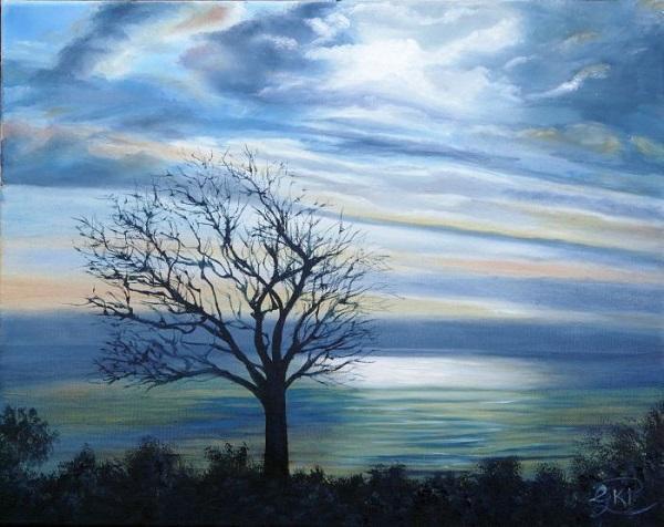 Eagle Point Sunrise over Lake King Landscape Oil Painting by Australian artist Garry Purcell